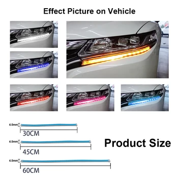 LSlight Automobilio LED DRL Šviesos važiavimui Dieną Lankstus 30CM, 45CM 60CM Juostelės Auto Balti Žibintai Veikia Posūkio Signalo Geltona Teka