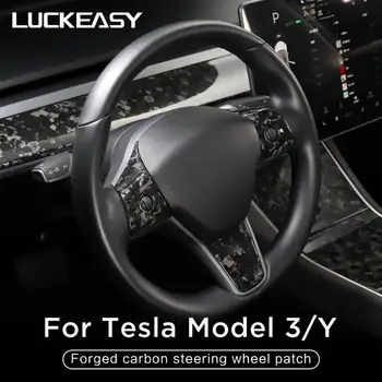 LUCKEASY Kaltiniai marmuro sausas anglies pluošto vairas už Tesla Model 3/Y 2017-2020 interjeras modifikacijos, priedai 3pcs/set