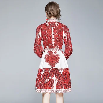 Laisvas Dizaino kilimo ir tūpimo Tako Suknelė Rudenį Moterys ilgomis rankovėmis Plius Dydis Raudona Derliaus Spausdinti Suknelės Varčias Apdailos Kelio Ilgio Suknelė