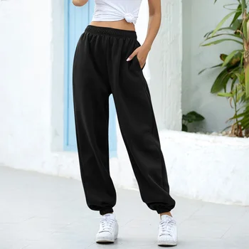 Laisvas Poilsiu Pločio Kojų SweatPants Moterų Kelnės Plus Size Soft Aukšto Liemens Kelnės Streetwear Korėjos Atsitiktinis Jogos Ziajać