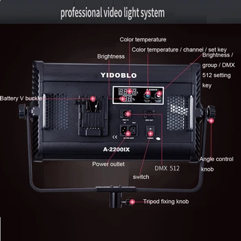 Led Video Studio Light Black Yidoblo A-2200IX 70W Photograthic Apšvietimas Dienos šviesos 5500K Užpildykite Šviesa Švelni Šviesa DMX Nuotolinio Valdymo