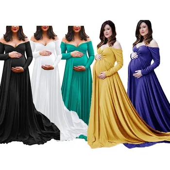 Ledinės ilgomis rankovėmis motinystės drabužių fotosesiją nėščiųjų fotografijos rekvizitai plius dydis suknelė moterims nėštumo drabužiai