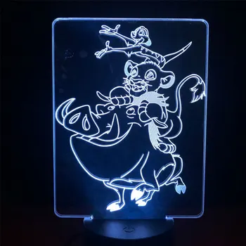 Liūtas Karalius Simba TIMON PUMBAA Komanda Animacinių filmų 3d Šviesos diodų (LED) Vaikams Naktį Lempos, Baterijos arba Usb LED 3D Stalo Lempa Namų Dekoro