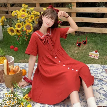 Lolita Kawaii vasaros naują Japonų kolegija stiliaus laisvi ir plonas karinio jūrų laivyno apykaklės nėrinių suknelė Gothic Lolita dress