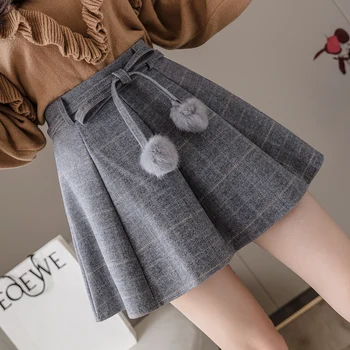 Lucyever Korėjos Stiliaus Vilnonis Pledas Kamuolys Suknelė Sijonas Moteris 2020 M. Rudenį Naujų Furry Dirželis Mini Sijonai, Laisvalaikio Drabužiai, Moteriški
