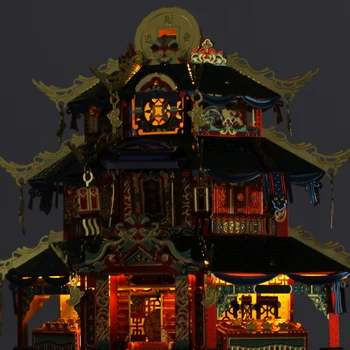 MU 3D Metalo Įspūdį Chinatown pastato Lobis Surinkimo Salė LED šviesos modelį 