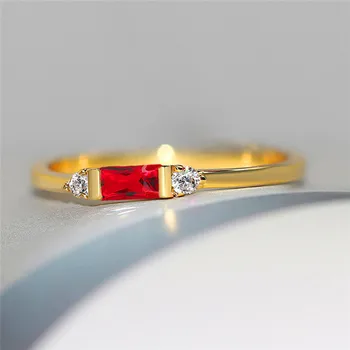 Madinga Moteriška Raudonos Kristalų Akmens Žiedas Classic Aukso Spalvos Mažų Vestuvių Žiedai Moterims Skanėstas Aikštėje Plonas Vestuvinis Žiedas