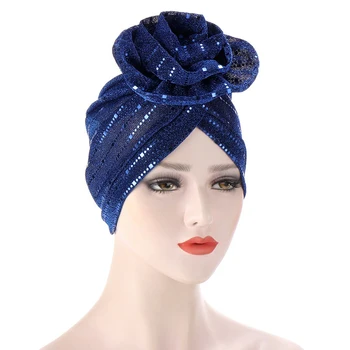 Madingas Musulmonų 3D Gėlių Turbaną Moterų Kepuraitė Chemo Vėžio Bžūp Turbantes galvos Apdangalai Bandana Vestuves Plaukų Aksesuaras