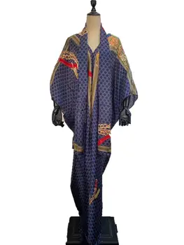 Madingas Vasarą V-kaklo Moterų šilko kaftan ilga suknelė Mados Spausdinimo laisvus Drabužius, su skara Afrikos suknelė moterims