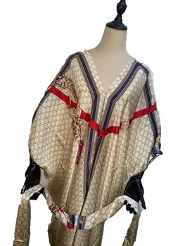 Madingas Vasarą V-kaklo Moterų šilko kaftan ilga suknelė Mados Spausdinimo laisvus Drabužius, su skara Afrikos suknelė moterims