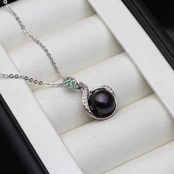 Mados 925 Sterlingas Sidabro Mielas Black Pearl Pakabukas,Gražių Perlų Vėrinį Fine Jewelry Žalia Cirkonis