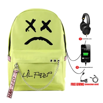 Mados Dizaino Lil Peep Kuprinė USB Nešiojamas Keliauti su Kuprine ant pečių Mokyklos Paauglių Mergaičių Studentų Neperšlampama Lil Peep Drobė Krepšiai