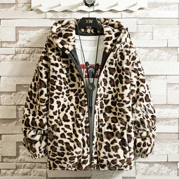 Mados Naujų Šiltas meilės Žiemos Striukė Vyrams paltą moteris Gobtuvu dirbtiniais Kailiais Leopard Atsitiktinis Slim Parko Vyrų Žiemos Paltai