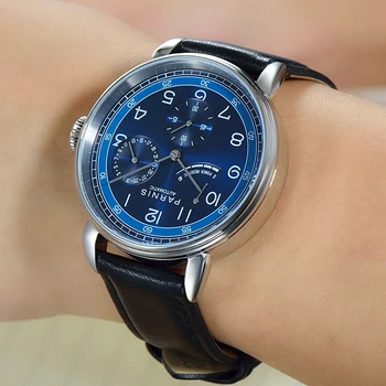 Mados Parnis 42mm Blue Dial Mechaninė Automatinė vyriški Žiūrėti Silver Byla Kalendorius Vyrų Laikrodžiai reloj automatico de hombre Laikrodis
