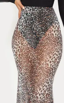Mados Prekės Ženklo Naujausias Moterų Plonas Sijonas Leopardas Spausdinti Aukštos Juosmens Seksualus Šalies Clubwear Ilgas, Maxi Suknelė Skaidriai Karšto Sijonai