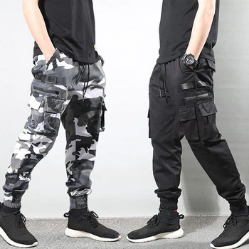 Mados Streetwear Vyrų Džinsai Aukštos Kokybės Kamufliažas Karinės Kelnės Cargo Kelnės Vyrams Multi Kišenės Hip-Hop Poilsiu Kelnes Homme