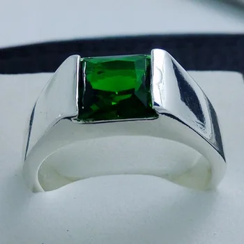 Mados Vestuvių žiedas Vyrams Princesė iškirpti 3ct Žalia 5A cirkonis cz 925 sterlingas sidabro Vyrų Metines Juosta Žiedas