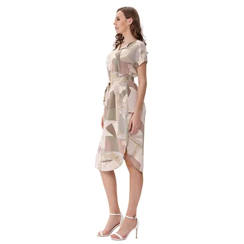 Mados geometrinis spausdinti moterų suknelė bohemijos trumpomis rankovėmis beach vestido su diržo M30539