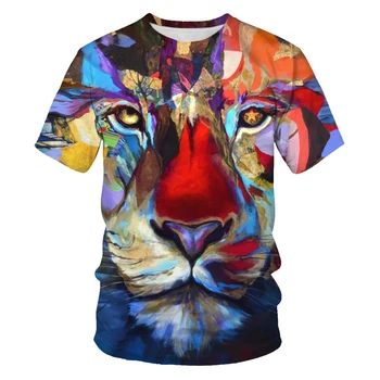 Mados naujų vasaros liūtas apranga, vyriški T-shirt 3d spausdinimo atsitiktinis gyvūnų šaltas akis prarasti trumpas rankovėmis marškinėlius, O-neck t marškinėliai vyrams viršų