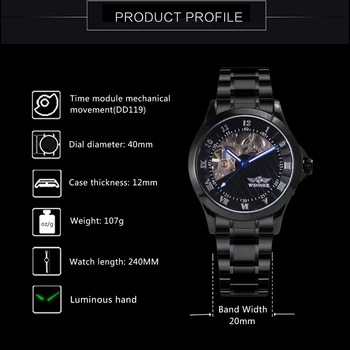 Mados vyriški Verslo Automatinių Laikrodžių Unikalaus Dizaino, Visiškai Nerūdijančio Plieno Laikrodis Šviesos Rankas Romos & arabiškais Skaitmenimis +BOX