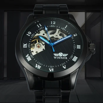 Mados vyriški Verslo Automatinių Laikrodžių Unikalaus Dizaino, Visiškai Nerūdijančio Plieno Laikrodis Šviesos Rankas Romos & arabiškais Skaitmenimis +BOX