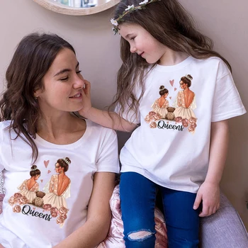 Mados šeimos derinti drabužius princeses karaliene mama myliu spausdinti Medvilnės marškinėlius baby girl drabužiai Viršuje motina ir dukra drabužiai