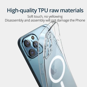 Magnectic telefono dėklas Skirtas iPhone 12 Pro Max 12 mini Atveju Belaidžio Įkrovimo atsparus smūgiams Apsauginis aišku, TPU Case For iPhone 12
