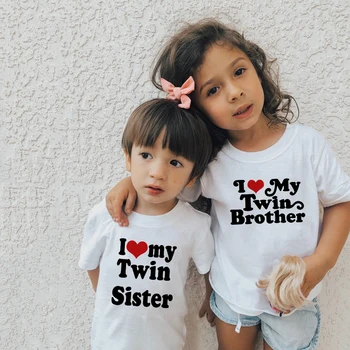 Man Širdis Mano Twin Sesuo, Brolis Spausdinti Berniukų, Mergaičių Viršūnes Trumpas Rankovės O-kaklo Vaikams Laisvalaikio Vaiko marškinėliai Vaikams Drabužių Lašas Laivas