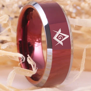 Masinu Žiedas Raudonos Spalvos Volframo Freemason Žiedas AIKŠTĖJE IR KOMPASUS Vestuvės Vestuvinis Žiedas Jubiliejų Dovana Žiedas