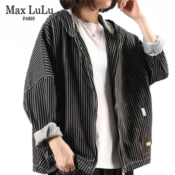 Max LuLu 2020 Naujų Rudens Korėjos Dizaineris Pankų Drabužių Ponios Atsitiktinis Striukės, Džinsai Streetwear Moterų Dryžuotas Apsiaustai Su Gobtuvu