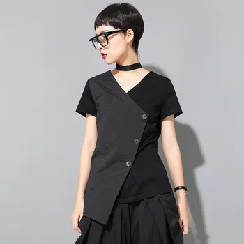 Max LuLu 2020 korėjos Mados Vasaros Viršūnes Ponios Vintage Black Tee Marškinėliai Moteriški Kratinys Medvilnės marškinėliai Moteriška Pankų Drabužių