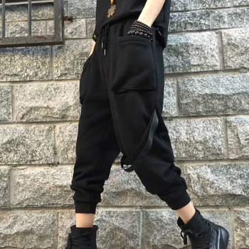 Max LuLu Naujas 2021 Korėjos Dizaineris Ponios Pavasario Kelnės Moterų Kratinys Haremo Kelnės Negabaritinių Juoda Medvilnės Pantalons