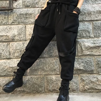 Max LuLu Naujas 2021 Korėjos Dizaineris Ponios Pavasario Kelnės Moterų Kratinys Haremo Kelnės Negabaritinių Juoda Medvilnės Pantalons