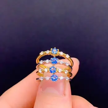 Mažas išskirtinį Gamtos mėlynas Safyras Žiedas nekilnojamojo 925 sidabro, aukso spalvos, apvalios gamtos perlas data draugo dovaną pasisekė birthstone