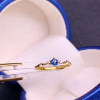 Mažas išskirtinį Gamtos mėlynas Safyras Žiedas nekilnojamojo 925 sidabro, aukso spalvos, apvalios gamtos perlas data draugo dovaną pasisekė birthstone