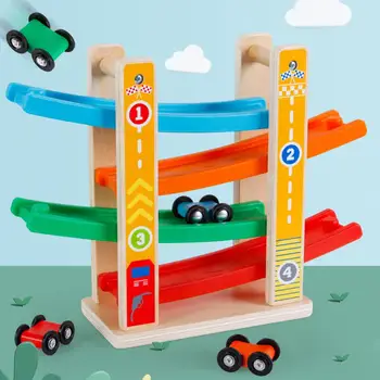 Medienos Skaidrių Lenktynių Trasoje Kūdikis, Ranka Akis Praktika Švietimo Žaislas su 4 Stumdomas Automobiliai vaikams mokomieji žaislai vaikams dovanų
