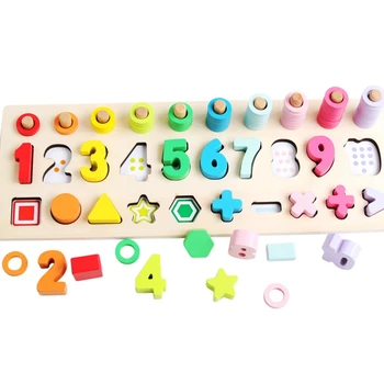 Mediniai Montessori Švietimo Žaislai Trijų-in-one Spalva Skaitmeninę Formą, Logaritminis Valdybos Kūdikių Mokymo Pagalbos Porą Dėlionės