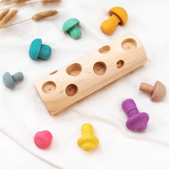 Mediniai Montessori Žaislai, Spalvinga Grybų Formos, Dydžio Rūšiavimo Žaidimas Vaikams mokomosios Medžiagos, Mokymosi smulkiosios motorikos Įgūdžių Žaislai