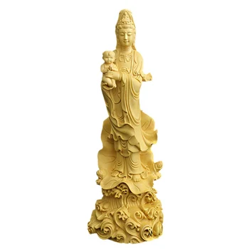 Medžio masyvo išdrožtos Guanyin Buda，Šiuolaikinio meno skulptūrų,Namų Feng Shui Statula， aukštos kokybės Kruopščiai iškirpti Guanyin 20cm