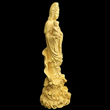 Medžio masyvo išdrožtos Guanyin Buda，Šiuolaikinio meno skulptūrų,Namų Feng Shui Statula， aukštos kokybės Kruopščiai iškirpti Guanyin 20cm