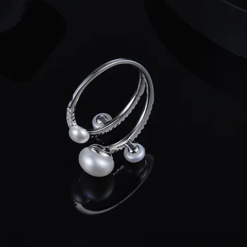 [MeiBaPJ]Labiausiai Mados Nekilnojamojo 925 Sterlingas Sidabro Žiedas Natūralių Gėlavandenių Perlų 4 Granulių Vestuvinį Žiedą, Fine Jewelry SY
