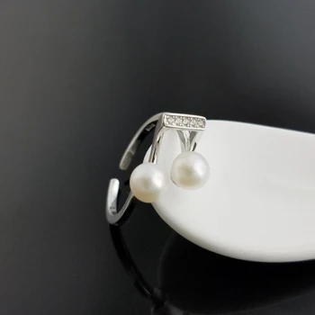 [MeiBaPJ]labai gražus nata žiedas natūralių gėlavandenių perlų papuošalai 925 sterlingas sidabro reguliuojamas žiedas moterims