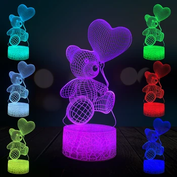 Meilės Balionas Teddy Širdyje, Bear 3D Lempos Apšvietimas LED USB Nuotaika Lentelė Naktį Šviesos Veiksmų Žaislas Luminaria Vaikas Vaikas Žaislas Naujovė Dovana