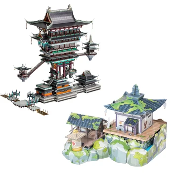Meno Modelio 3D Metalo Įspūdį Legenda Hei-Wuxian Kambarių pastato modelis 