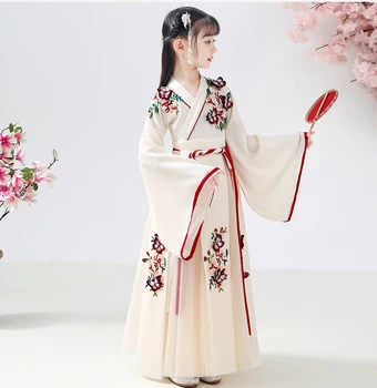 Mergaitės, Siuvinėti HanFu Senovės Atlikti Kostiumas Vaikams Birthday Party Dress Fotografijos Suknelė Tradicinės Kinų Naujųjų Metų Drabužių