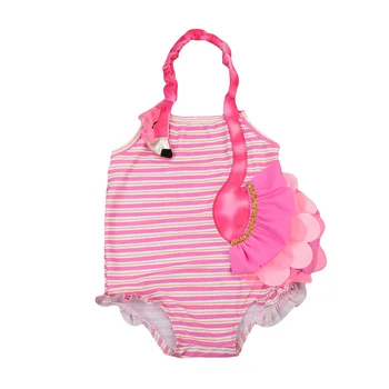 Mielas Kūdikis Mergaitė 3D Flamingo Dryžuotas Bodysuit maudymosi kostiumėlį, Naujagimių, Vaikų Mergaičių Vasaros Maudymosi Kostiumėlį Paplūdimio