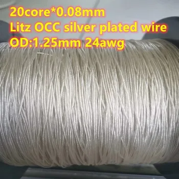 Minkštas Litz OCC sidabro padengtą kabelis 20 core*0.08 mm OT:1.25 mm (24awg 100meters