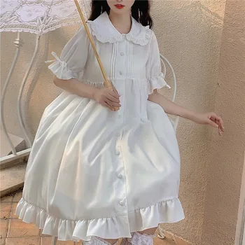 Minkštas Mergina Estetinės Drabužius Kawaii Dienos Japonijos Saldus Retro Vintage Lėlės Apykaklės Kawaii Gothic Lolita Op Loli Cos Balta Suknelė