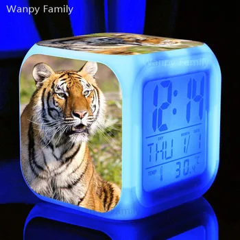 Miško Gyvūnų Tigras Žadintuvas Vaikų kambarys, Naktiniai Darbalaukio Spalva Keičiasi Skaitmeninis Laikrodis-Žadintuvas