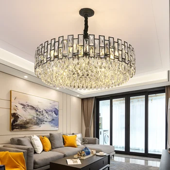 Moderni Juoda Krištolo Sietynas, Apvalus LED Hanglamp Gyvenimo Kambario, Miegamasis Buveinės Šviesos Rungtynių Patalpų Apšvietimas Šviestuvai
